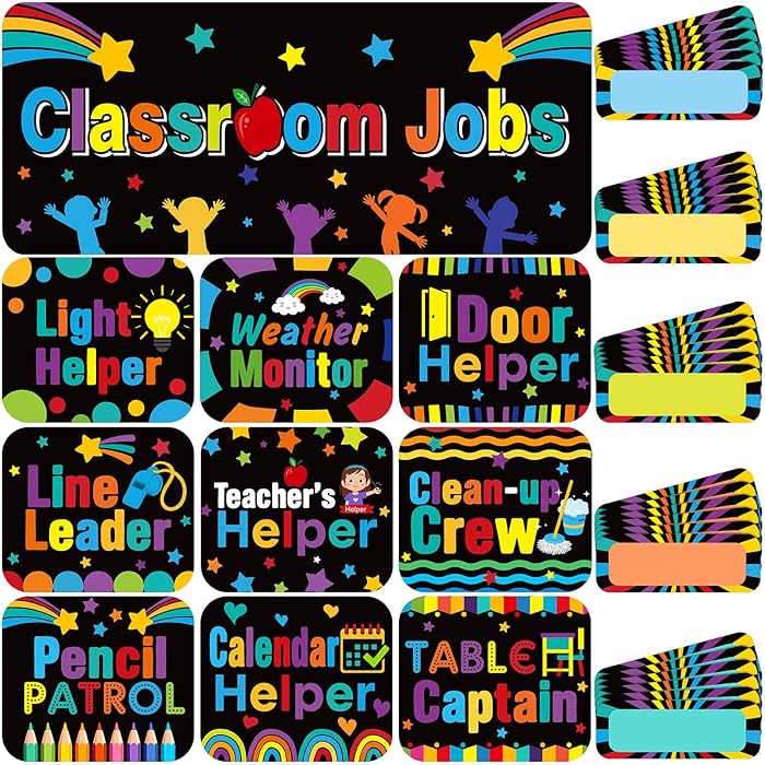 Buy 45 Pieces Classroom Jobs Chart Bulletin Board Sets with Name Tags Class Jobs Pocket Chart