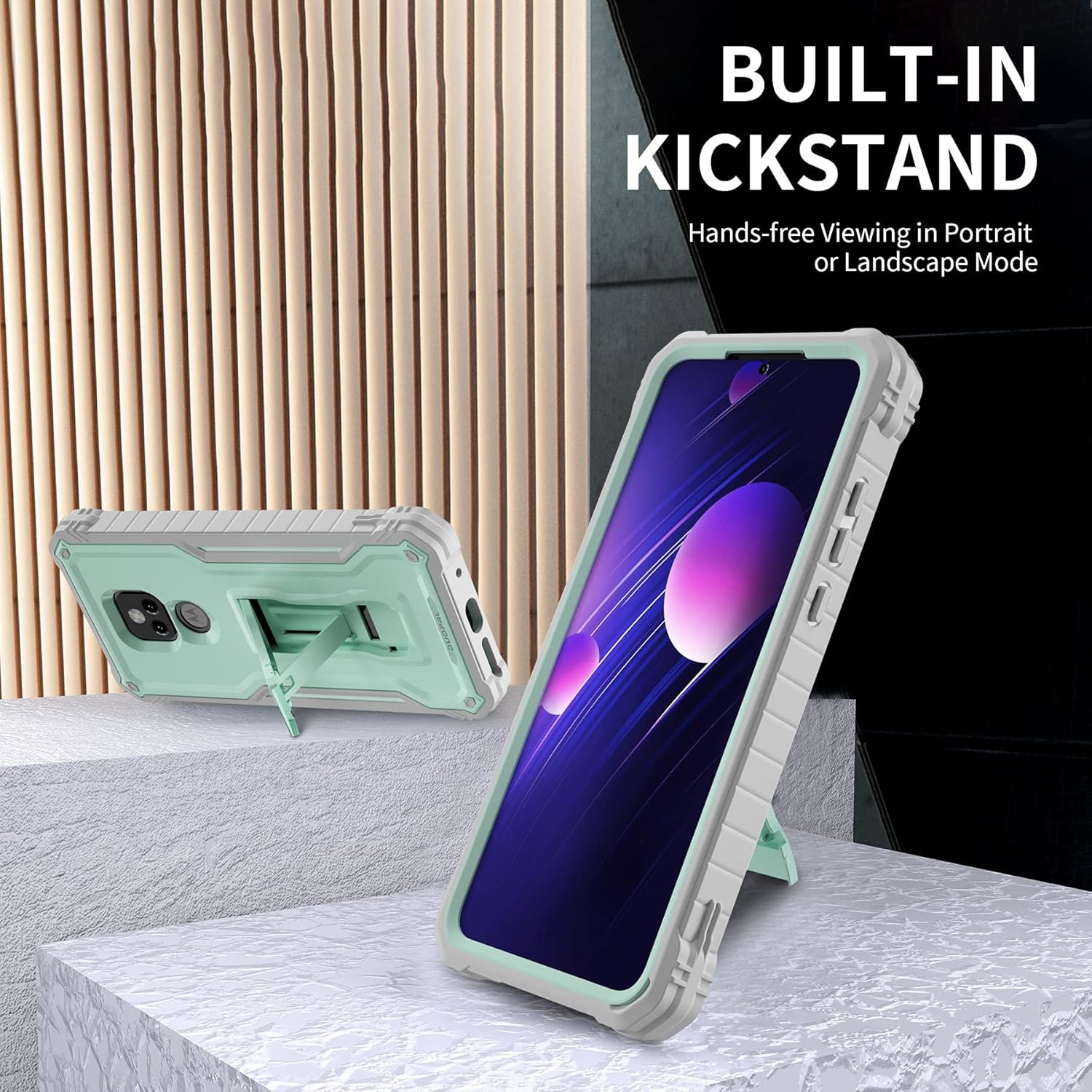 DUOPAL for Motorola Moto G Play 2021 Case, Military Grade Protection Shockproof Case with Tempered Glass HD Screen Protector and Kickstand Compatible with Moto G Play 2021 Phone 6.5 Inch (Green)