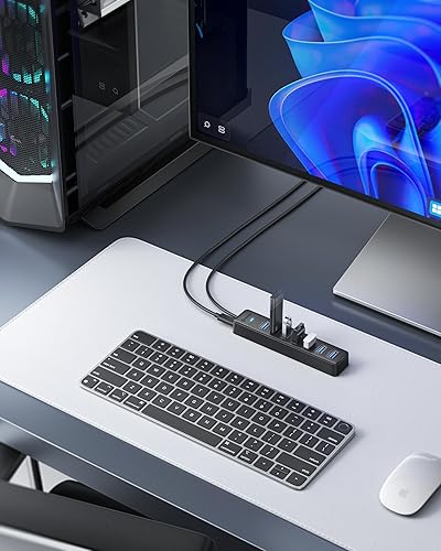 Miniatura 6 de PHIXERO Concentrador USB de 7 puertos, 3.3 pies3.3 ft de largo Cable USB 3.0 Hub Hub Multi USB Hub Adaptador de Extensión USB Divisor USB Hub USB