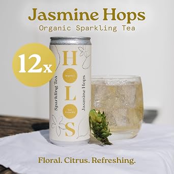 HOLOS Jasmine Hops Organic Sparkling Tea with Kombucha Culture - Sparkling Green Tea with Citra Hops - Gut Health Drink with Natural Ingredients and Added Fibre - Brewed in the UK - 12 x 250ml