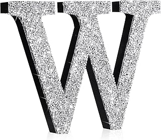 5.7" Silver Rhinestone Bling Letters Glitter Crushed Diamond Decor,Letter W