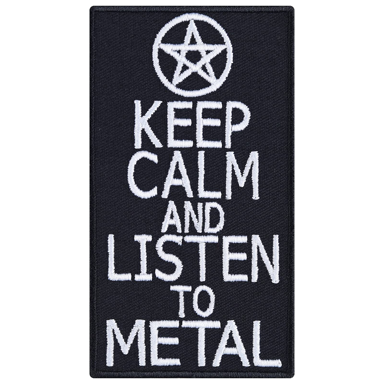 "Keep calm and listen to Metal" Aufnäher Kutten Aufbügler Heavy Metal Patch Biker Bügelbilder Death Metal Sticker Geschenk für Metal-Fans Applikation für für alle Stoffe | 55x100mm