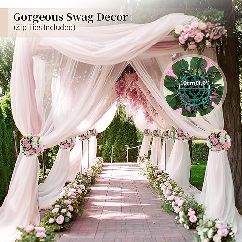 Miniatura 42 de BLOSMON Centros de mesa de flores para mesas de boda: 10 piezas de rosas artificiales rojas carmesí decoración de bolas - 9.5 pulgadas de seda falsa