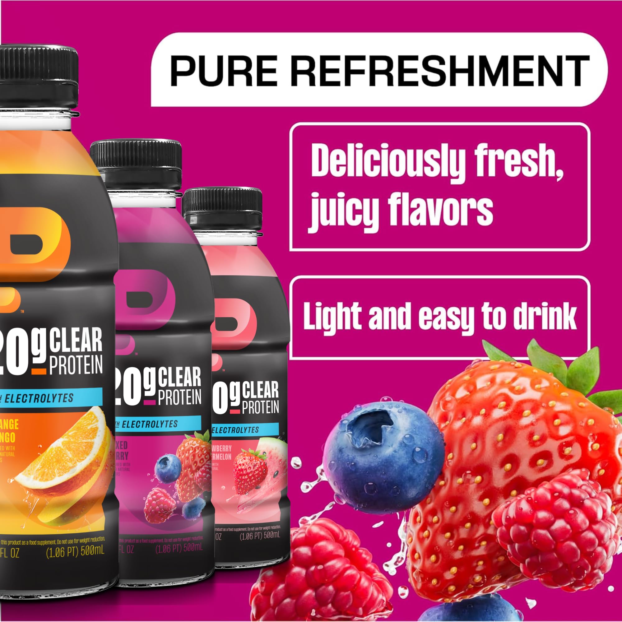 Protein2o Hydration Drink - 2-in-1 Liquid Clear Whey Protein Isolate and Electrolyte Drink - 20g Protein, Vitamins B5, B6 - Post-Workout Recovery - 16.9 Fl Oz - 12 Count Mixed Berry — Amazon image 4