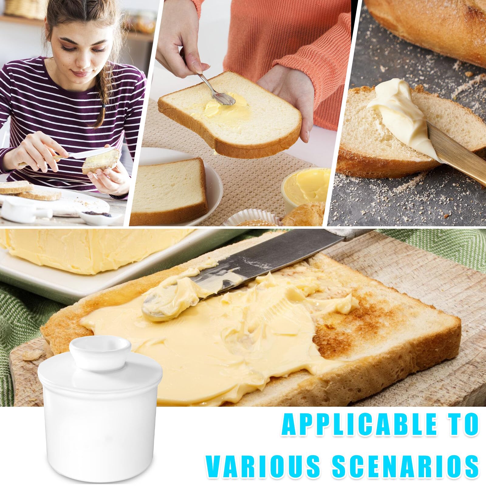 Französische Butterdose, Keramik Butterdose mit Rund Deckel, Butterdose Wassergekühlt mit Wasserlinie, Butter Glocke, Keramische Butterglocke für Streichfähige Butter Weiß