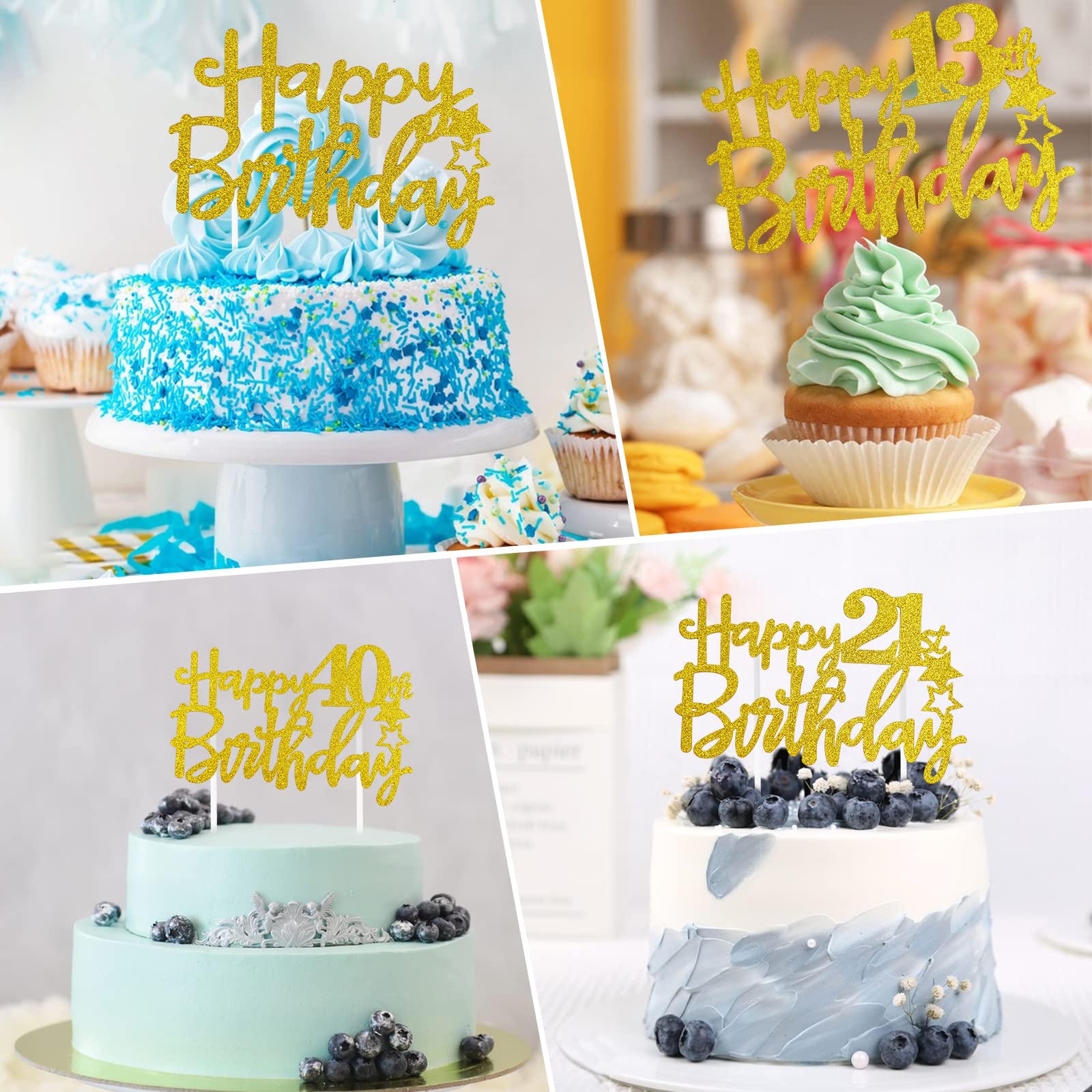 Topper Torta Compleanno In Acrilico Oro - Decorazione Festa Happy Birthday
