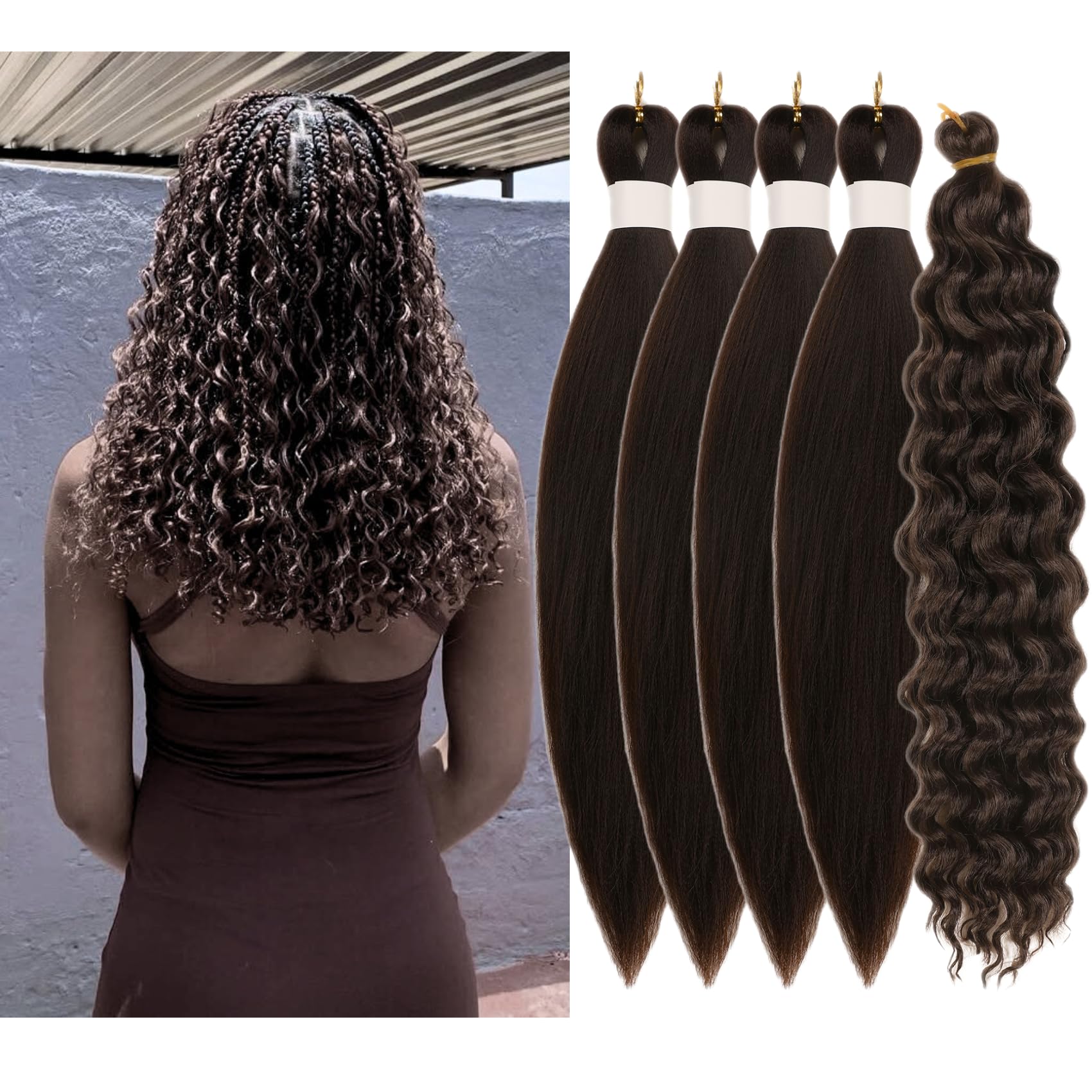 Dark Brown Braiding Hair Pre Stretched Crochet Boho Hair for Braiding Hypoallergenic Synthetic Knotless Non Toxic ez Braid Itch Free Fulani Braids