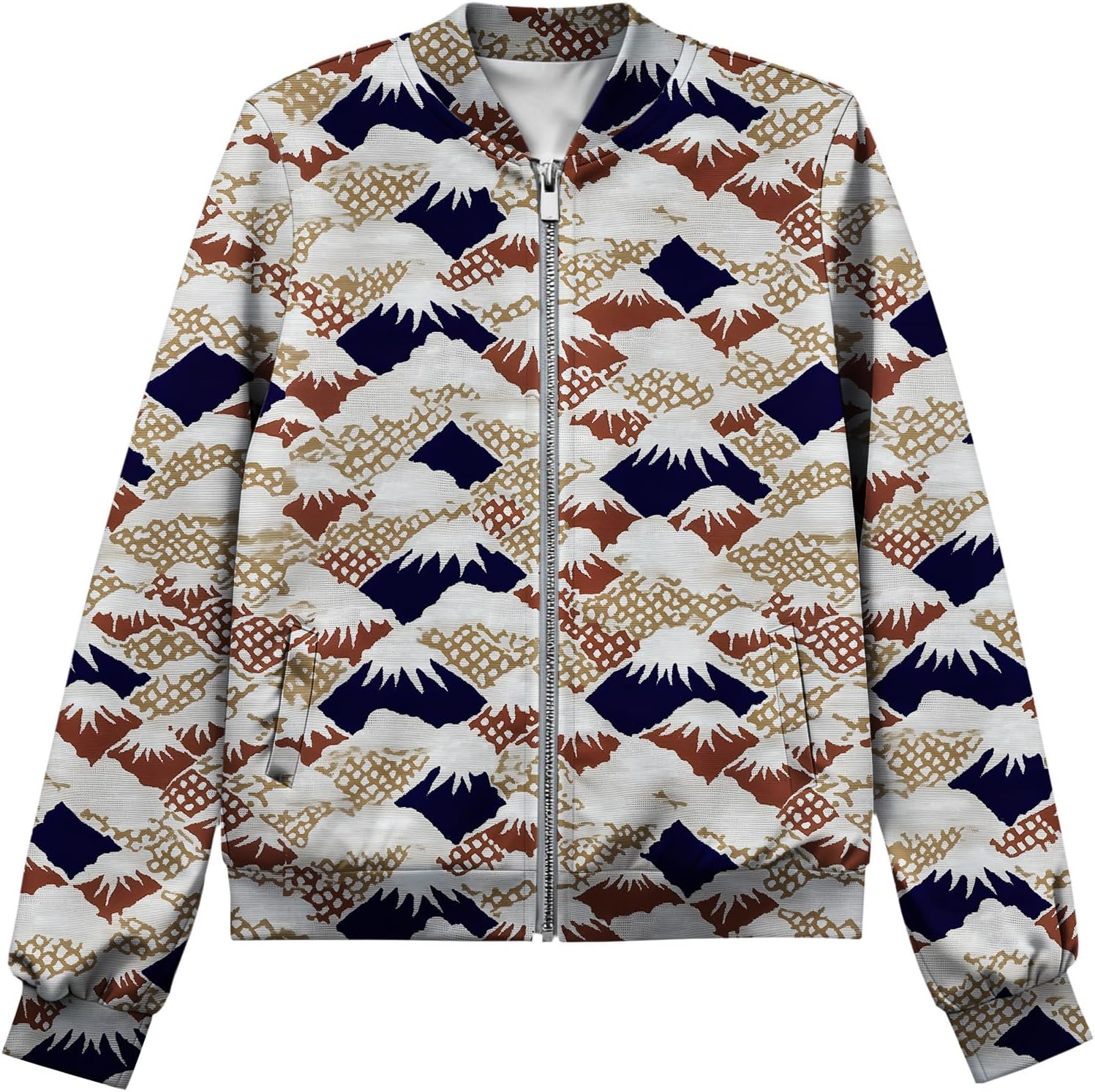 LIZALIG Women's Floral Print Bomber Jacket Casual Vintage Zip Coat Lightweight Long Sleeve Outwear Tops Windbreaker