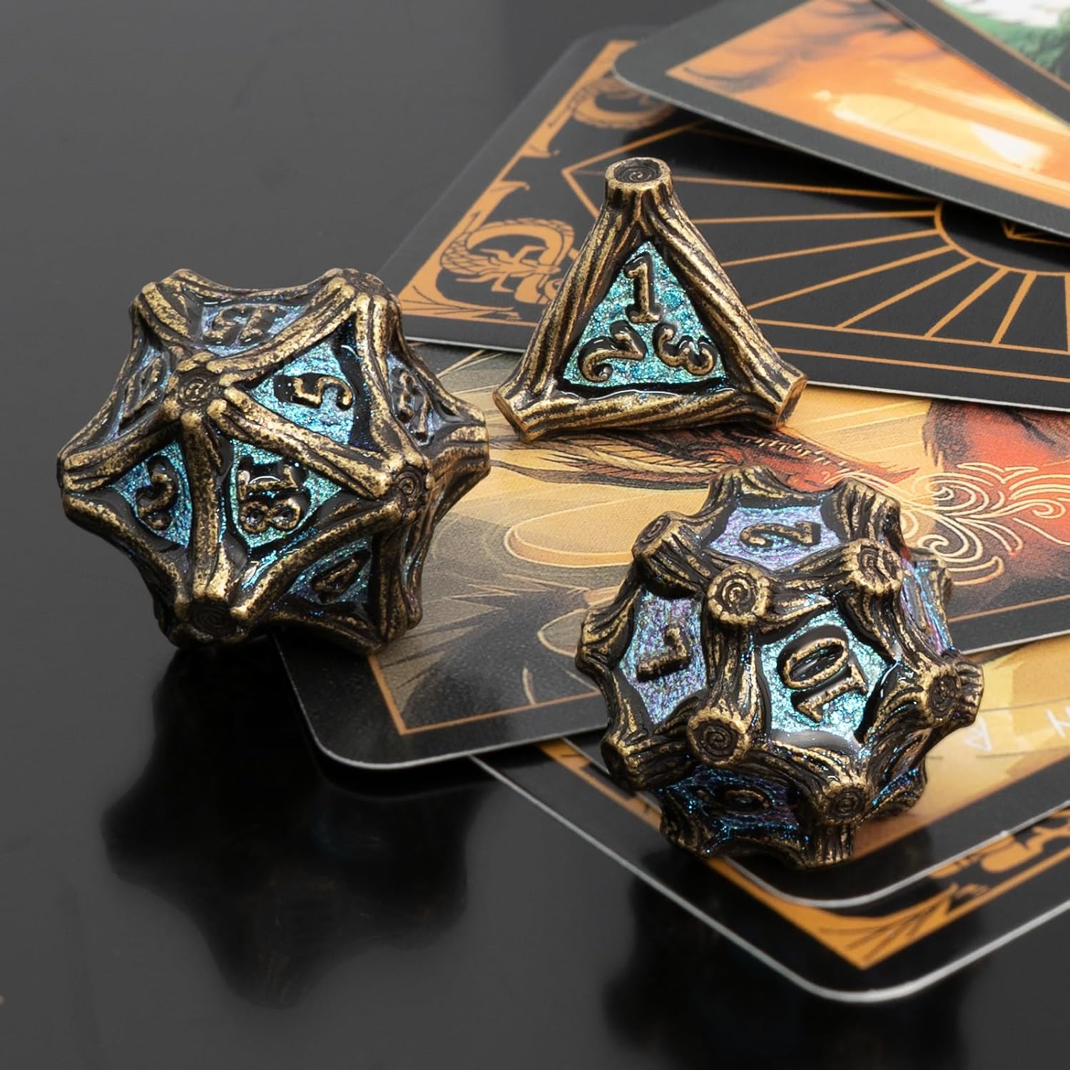 DND Tree Root Metal Dice Set Nature Vines Dice Set with Box, 7pcs Dungeons and Dragons Edged Polyhedral Dice for D&D RPG Role Playing Gaming Games (Bronze)