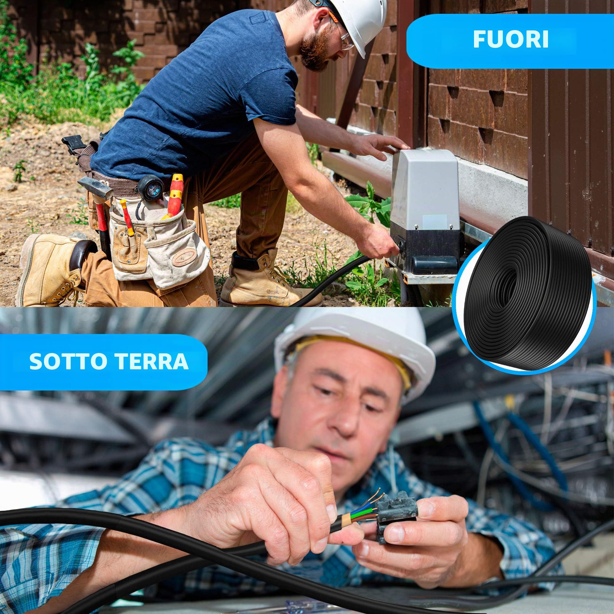 MAS Premium Cavo elettrico da terra, 5-125 m, NYY-J 5 x 1,5, 2,5, 4, 6, 10 o 16, anello per posa all'aperto, a terra (NYY-J 5 x 2,5 mm², 20 m)