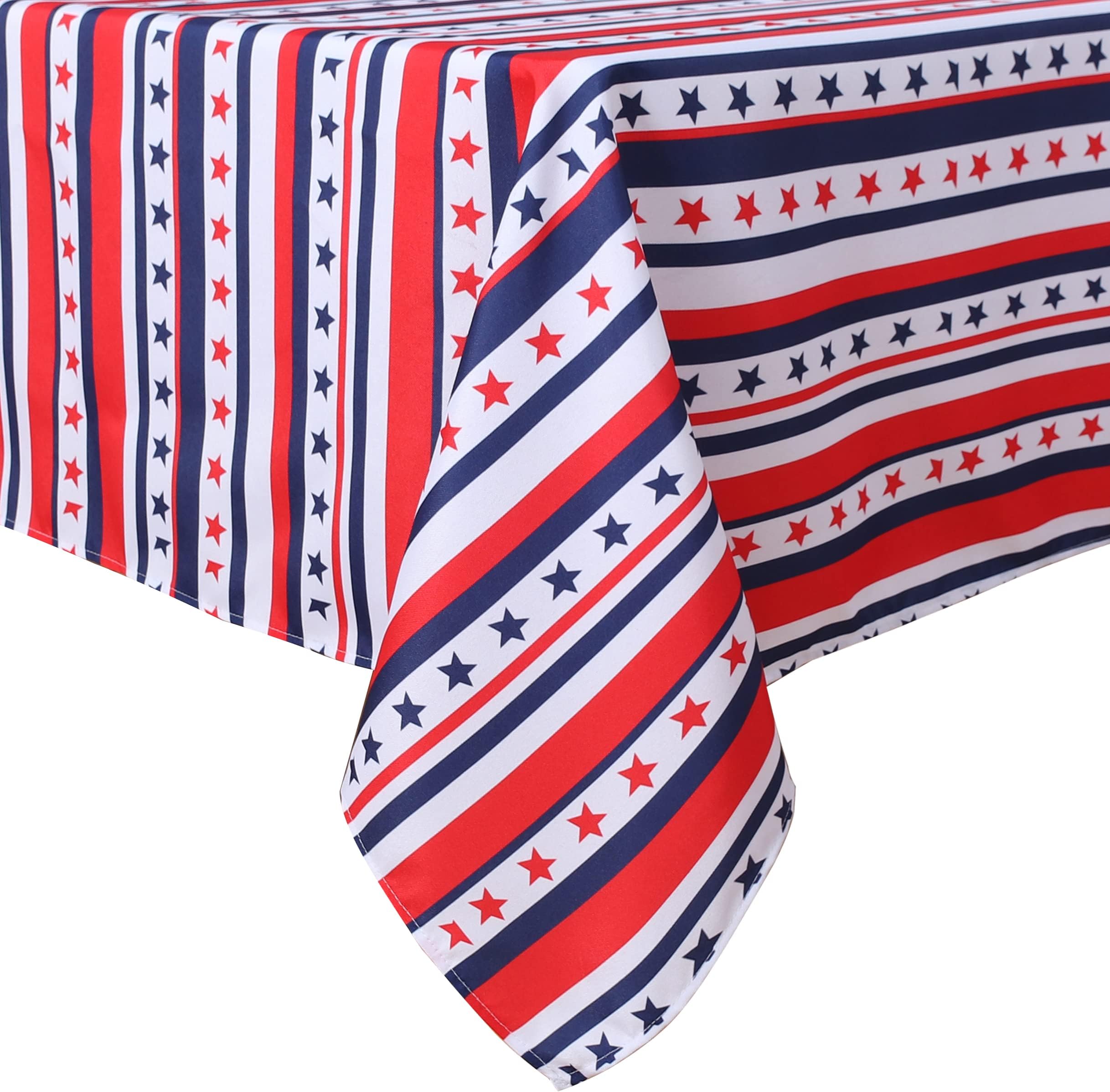 LUSHVIDA American Flag Rectangle Table Cloth- Stars and Stripes Patterned Washable Microfiber Tablecloth Patriotic Flag Print Table Cover for Holiday Party Kitchen Dinning, 150 GSM, 60 x 84 inch