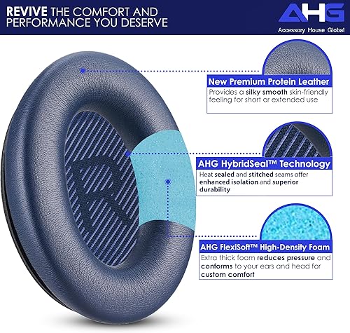 Miniatura 2 de AHG Accessory House Global QC Almohadillas de repuesto compatibles con auriculares inalámbricos Bose QuietComfort 35 II / QC35, QCSE, QCSC y QC45
