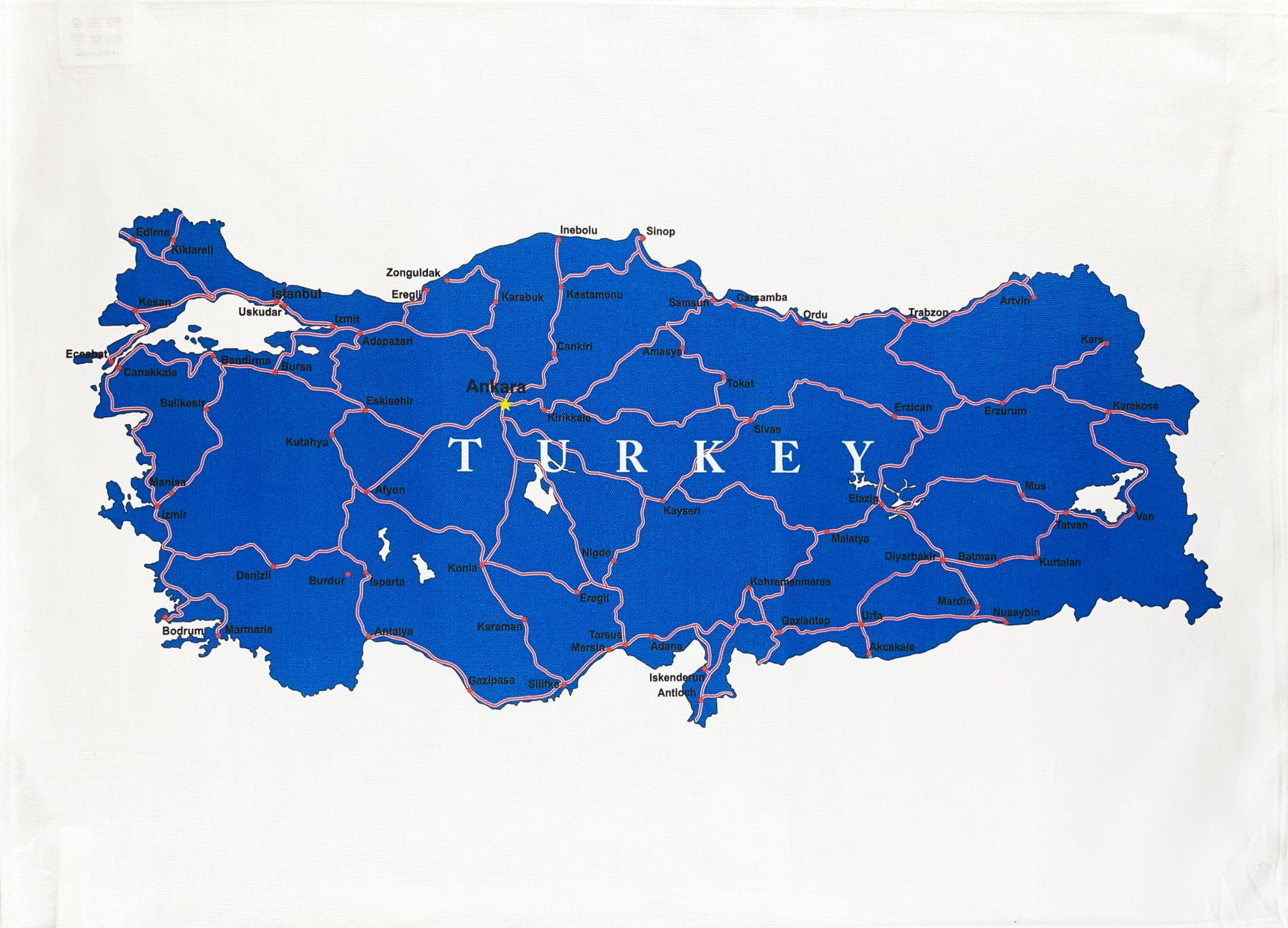 Half A Donkey White Map Of Turkey Large Cotton Tea Towel