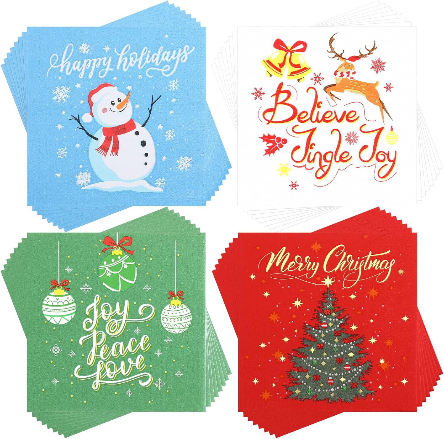 100 Pcs Christmas Napkins Snowman Paper Napkins Merry Christmas Tree