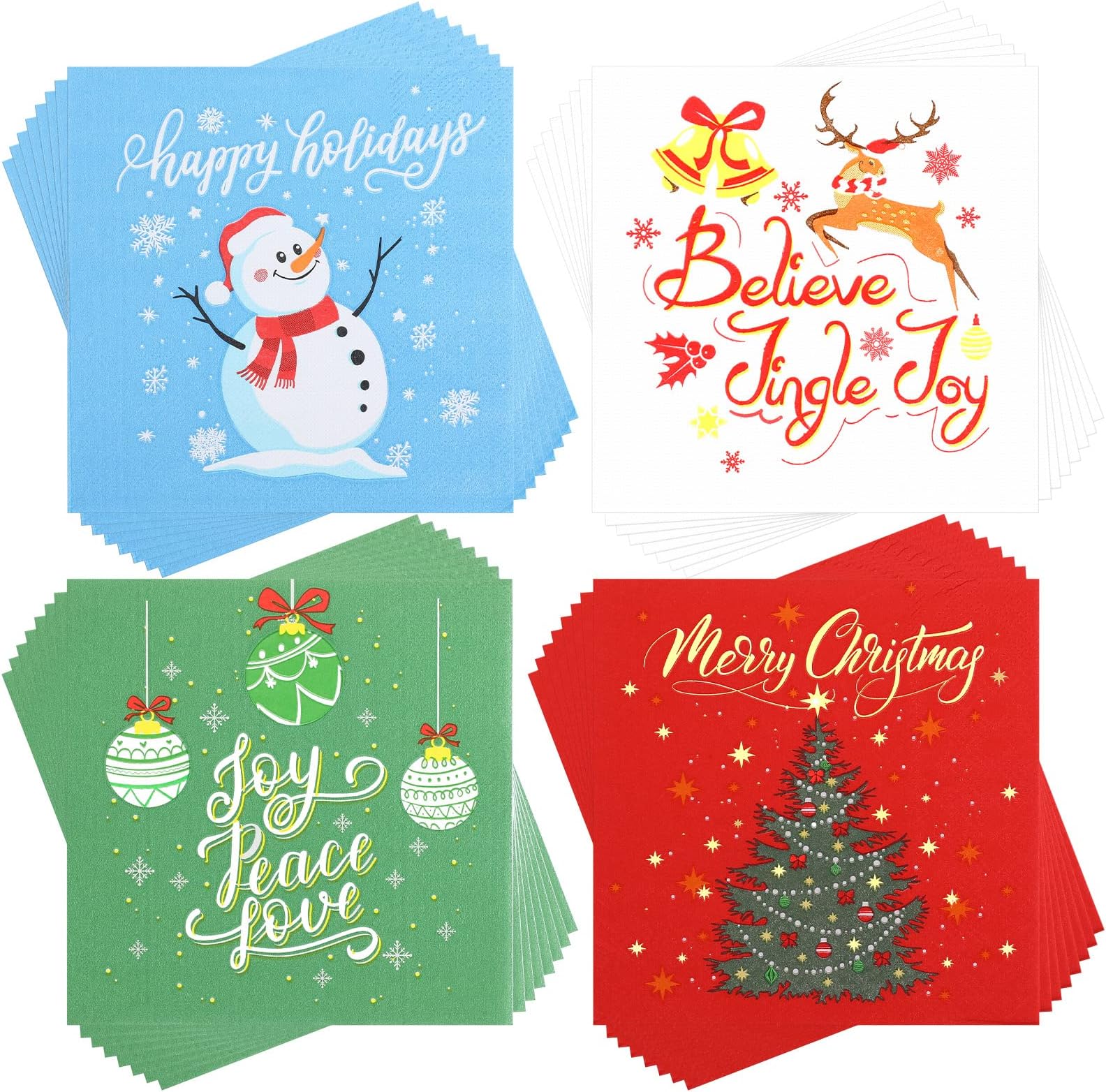 Faccito 100 Pcs Christmas Napkins Snowman Paper Napkins Merry Christmas Tree Snowflake Cocktail Napkins Xmas Elk Guest Paper Towel for Winter Holiday New Year Family Gathering Party Supplies