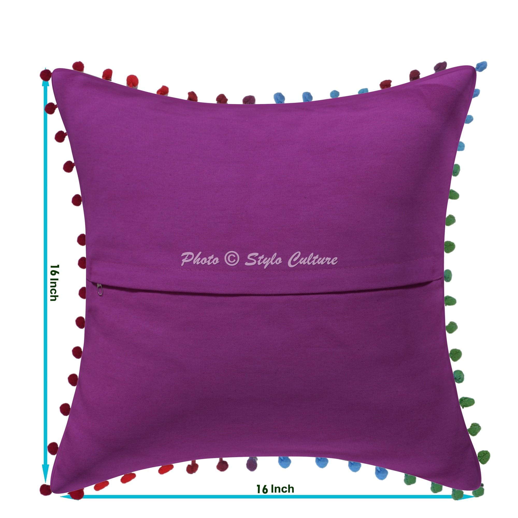 Bohemien Dekorativ Baumwolle Couch Kissenbezüge 40x40 cm Lila Dekokissen Suzani Bestickte Pom-Pom-Spitze Schlafzimmer Sofa Kissen Bezüge Blumen Quadrat Kissenhullen - 4 STK.