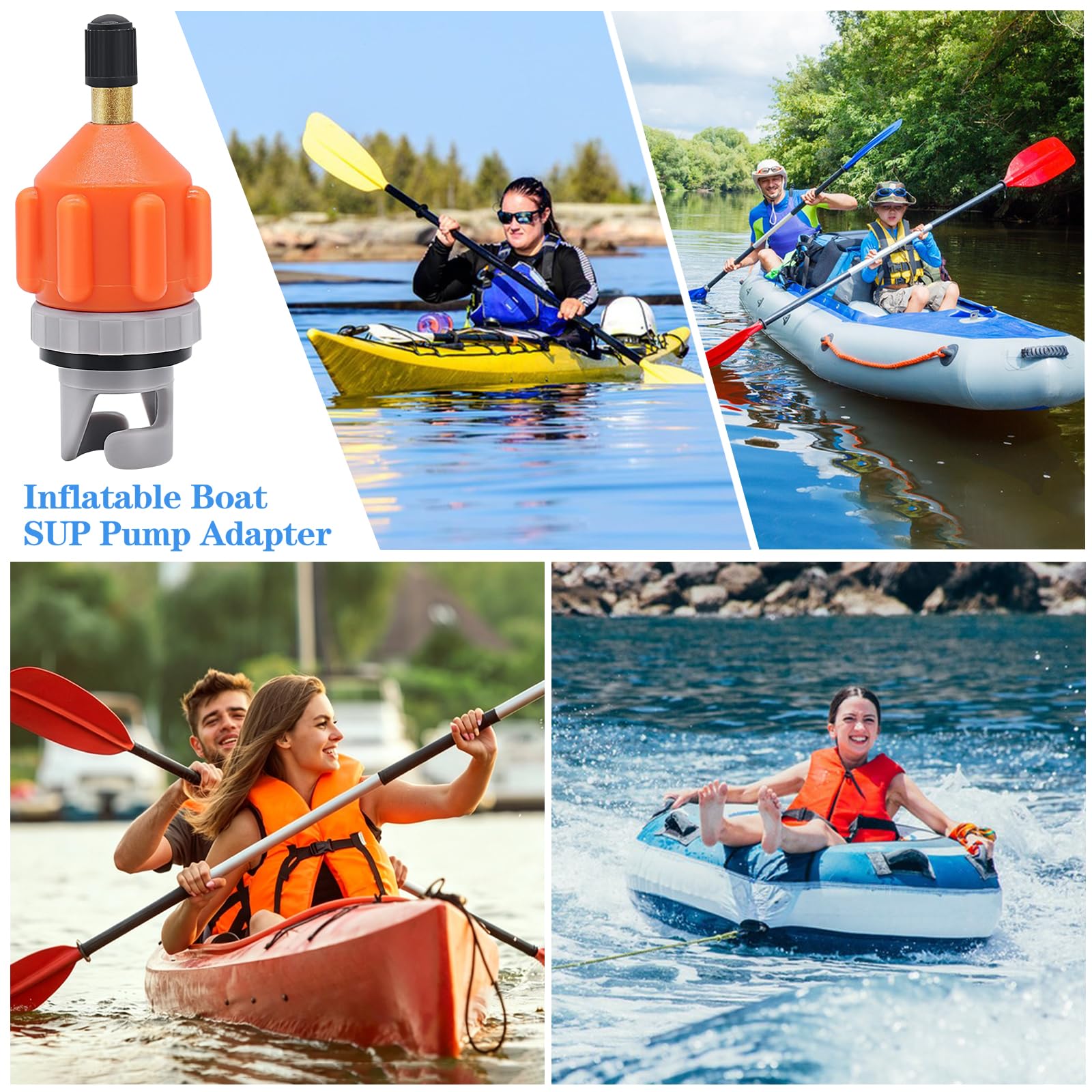 Adaptateur Pompe Kayak 5 En 1 – Gonflage Rapide Pour SUP, Matelas, Bateau – Nylon Robust, Léger, Portable