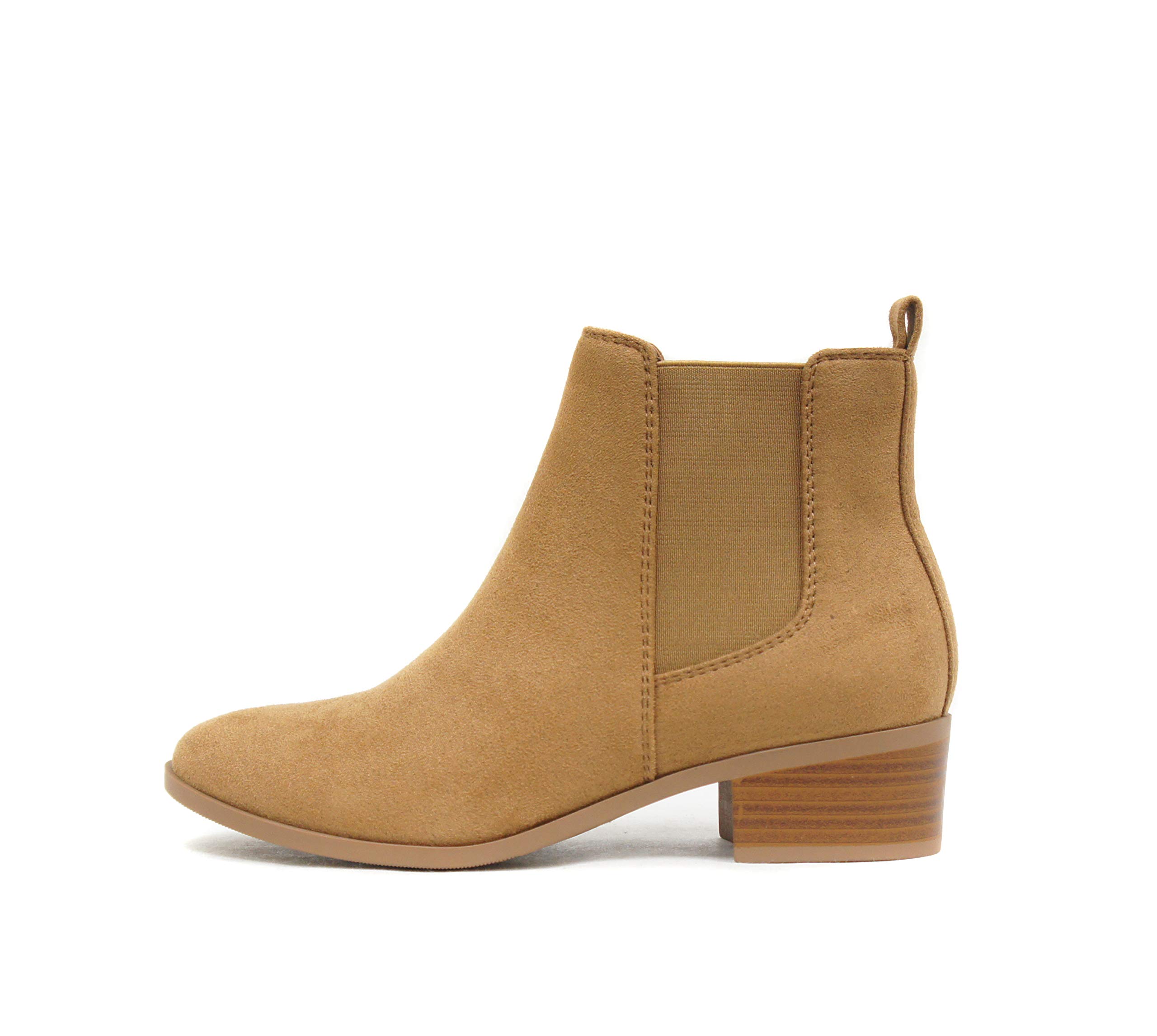 Soda TEAPOT ~ WOMEN STACK LOW BLOCK HEEL CHELSEA FASHION ANKLE BOOTIE W/DOUBLE ELASTIC GORE