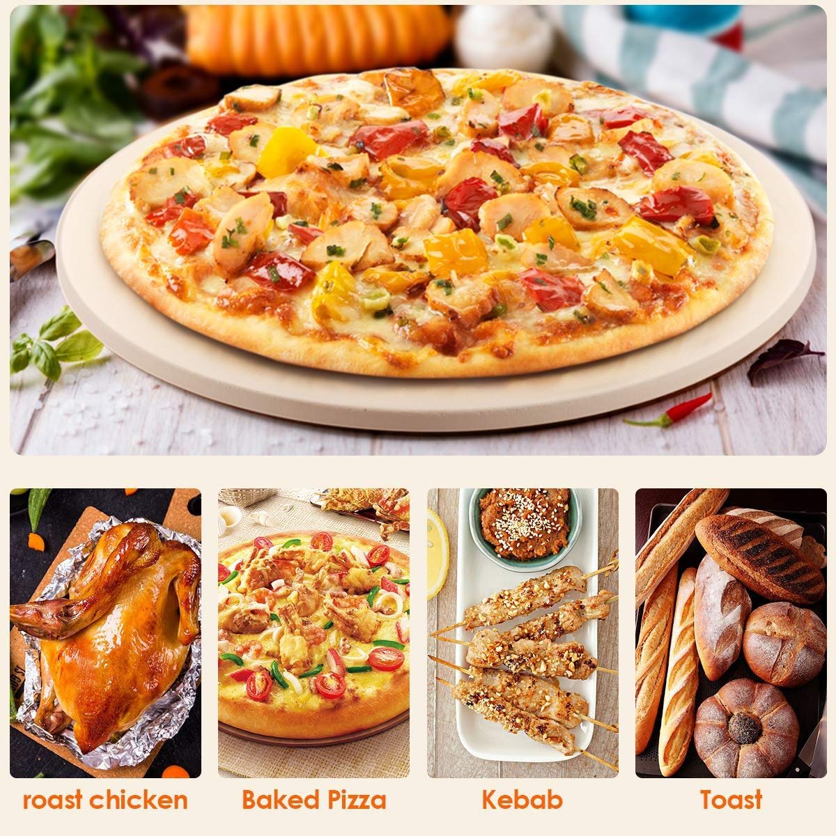 Jkjhbhged 12Inch Ceramic Pizza Stone Pizza Baking Stone/Pan, Perfect for Grill and Oven - Thermal, and Safe