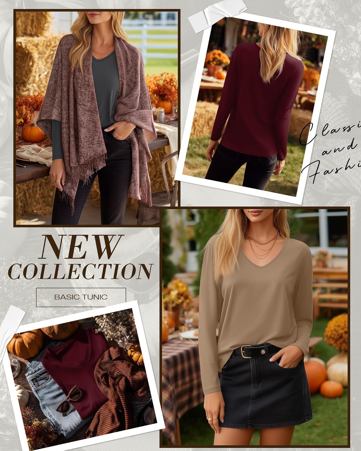 Ficerd 3 Pack Women's Long Sleeve T Shirts, V Neck Basic Tops Fall Casual Trendy Tees Loose Fit Soft Clothes Outfits - Image 2