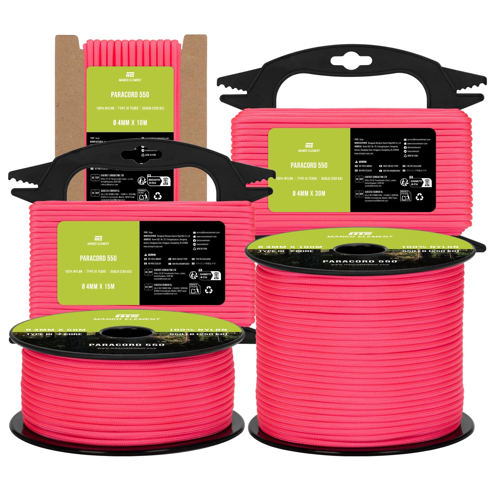 Manco Element 550 Paracord 4mm x 10m Cord Type III 7 Strands Rope
