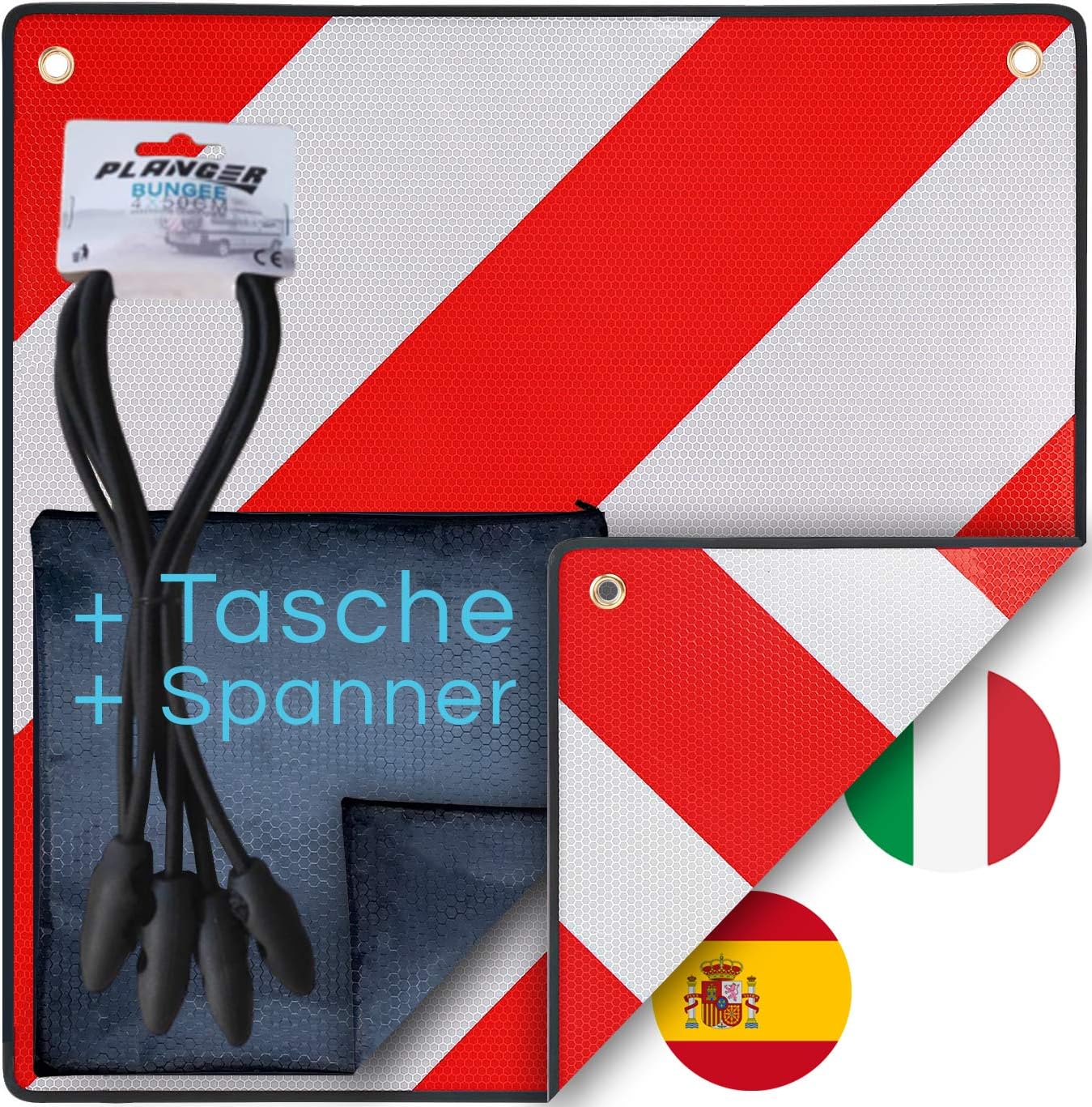 Panneau D'avertissement 2 En 1 Aluminium Réfléchissant - Pour Italie Et Espagne - 50x50 Cm
