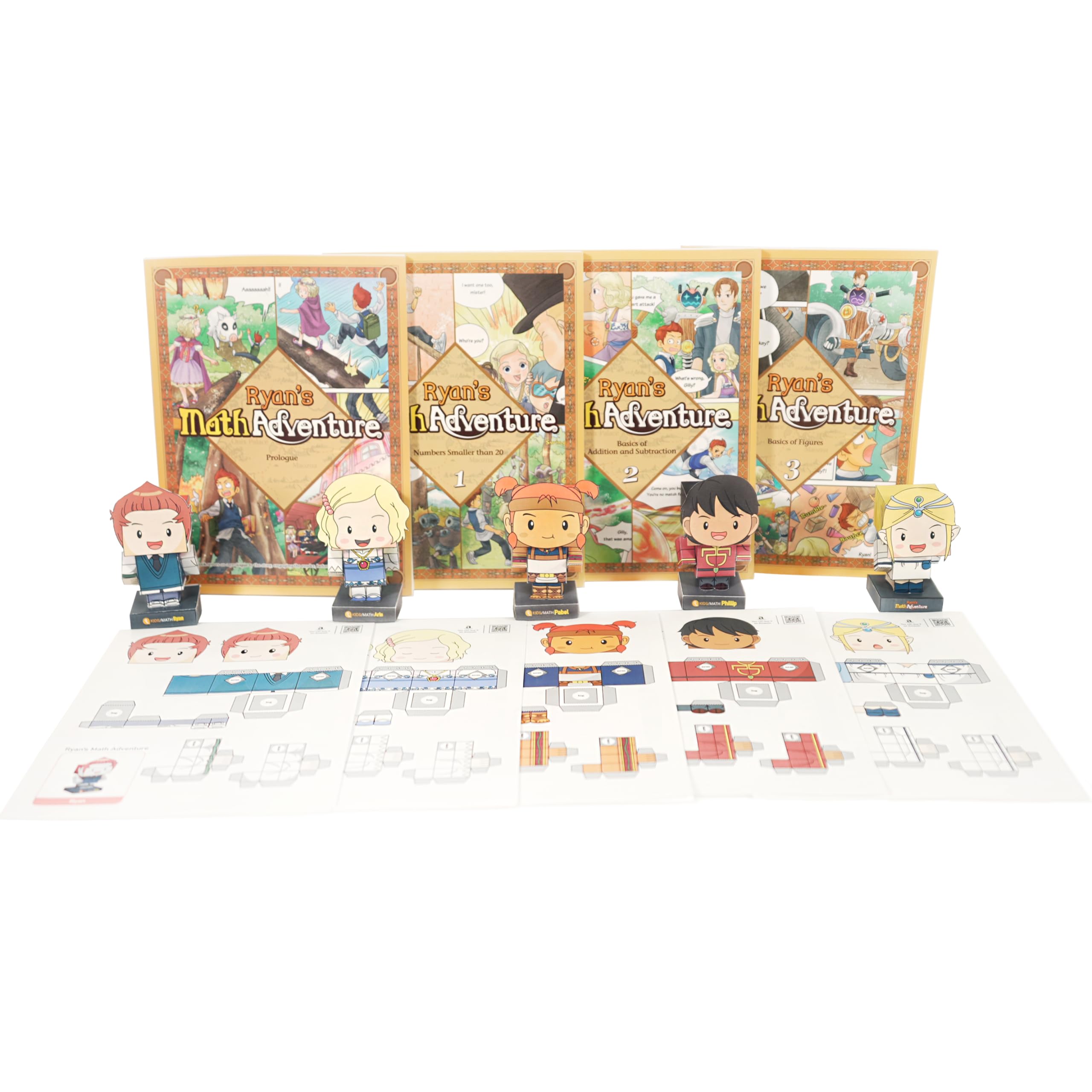 WEDU COMMUNICATIONS Children's Math Comic Kit P-3 / Ryan's Math Adventure / 4 Math Comics and workbooks (from The Prologue to 3 volumes) + 5 Types of papercraft