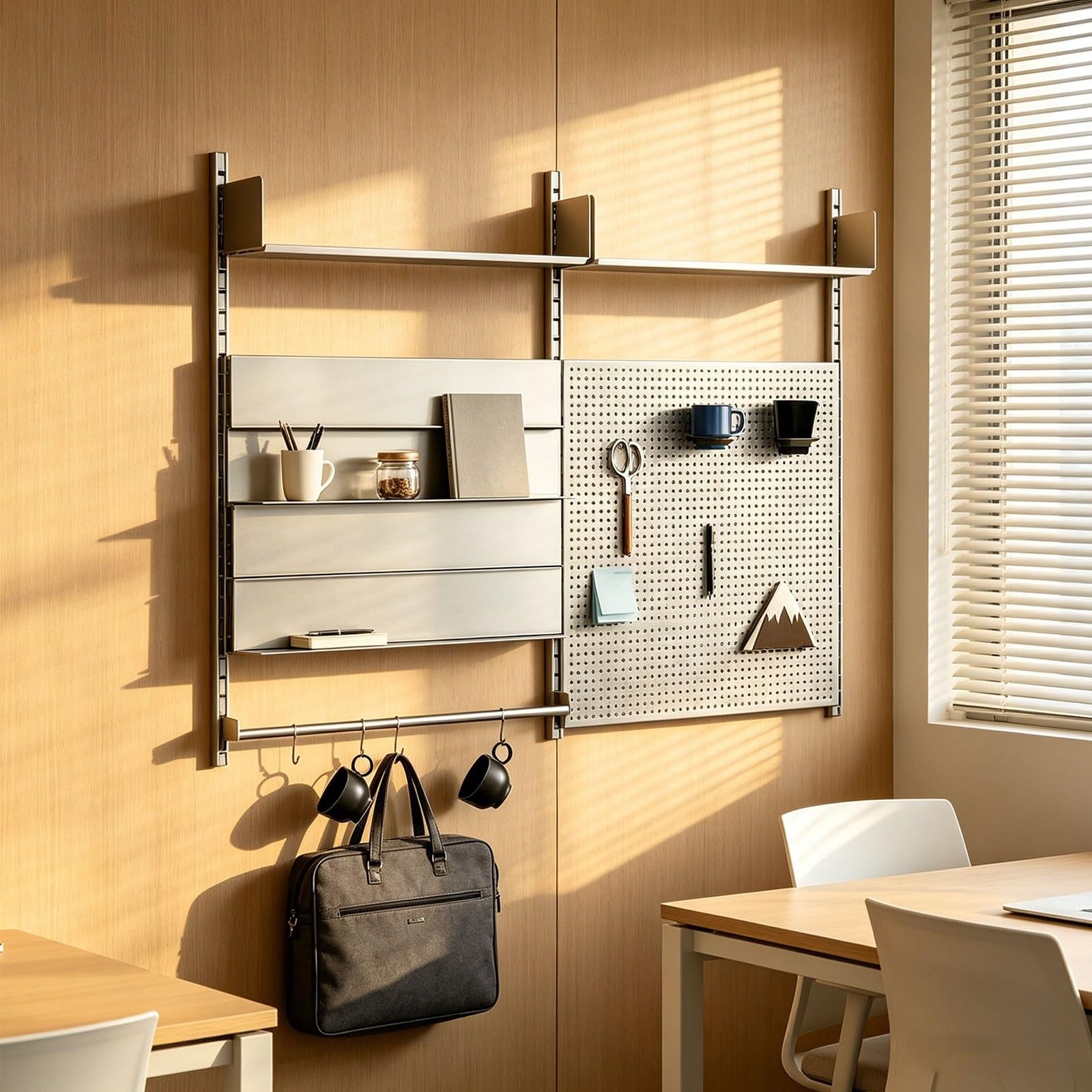 Panel Perforado Herramientas Pared Acero Inoxidable Metal Organizador Pared Oficina Altura de Estantes Ajustable Ahorro de Espacio Pegboard Organizer Kit Capacidad de Carga De 50Kg por Estante