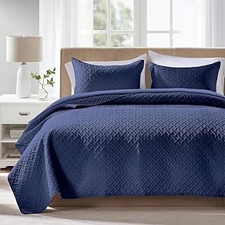 FLYMME Quilts Queen Size - Ultra Soft Navy Blue Quilt Lightweight Microf...