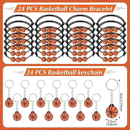 Miniatura 3 de Aoriher Juego de 194 piezas de regalos de baloncesto de silicona, pulseras con dijes de silicona, mini pelotas hinchables de baloncesto, llaveros de