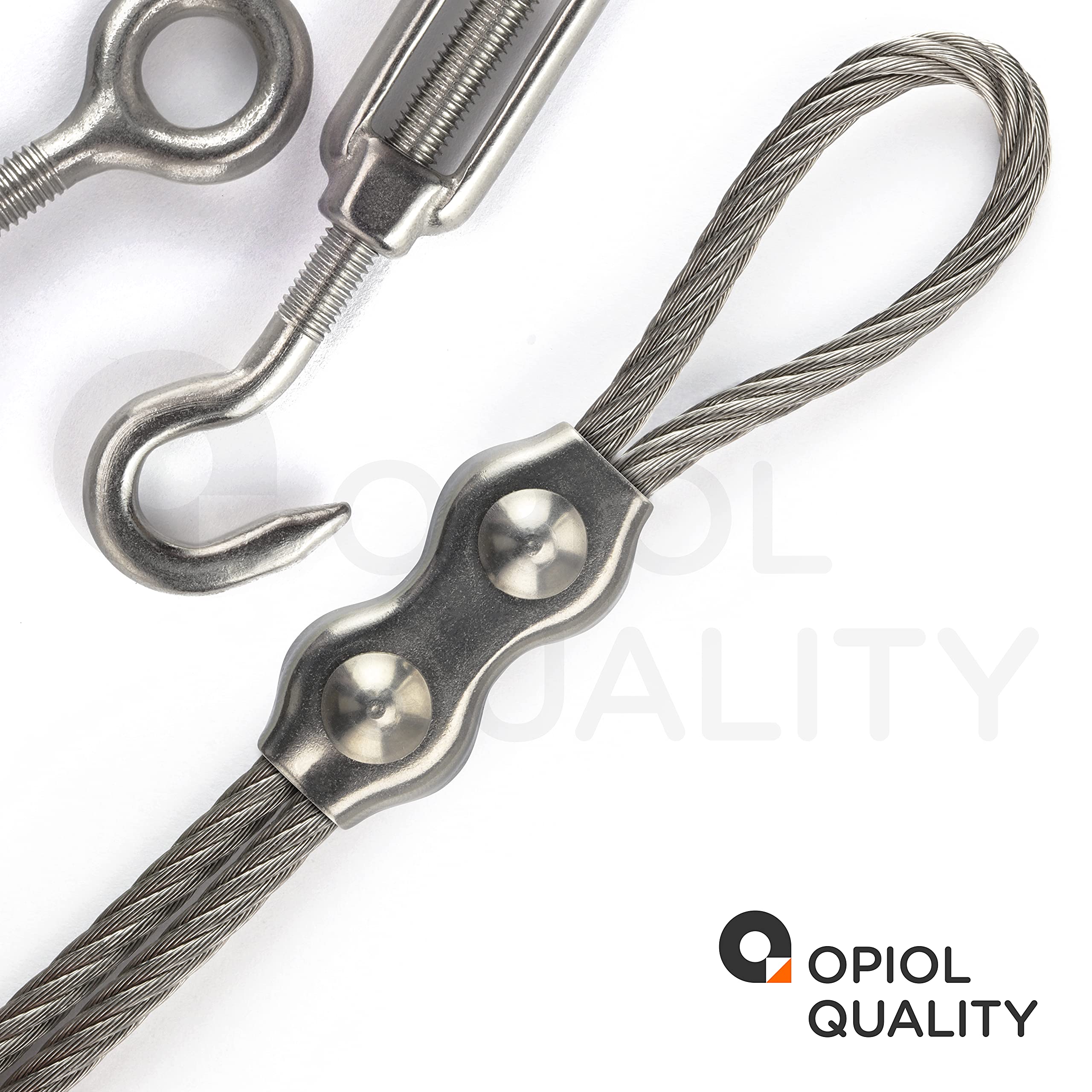 50m Edelstahl Drahtseil Weich 7x19 3mm, 12x Duplex Drahsteilklemme M4, 4x Spannschloss M5 Auge/Haken ähnl. DIN 1480 Edelstahl A4 Set Hanging Kit Klemme Stahlseil Rankhilfe Sonnensegel