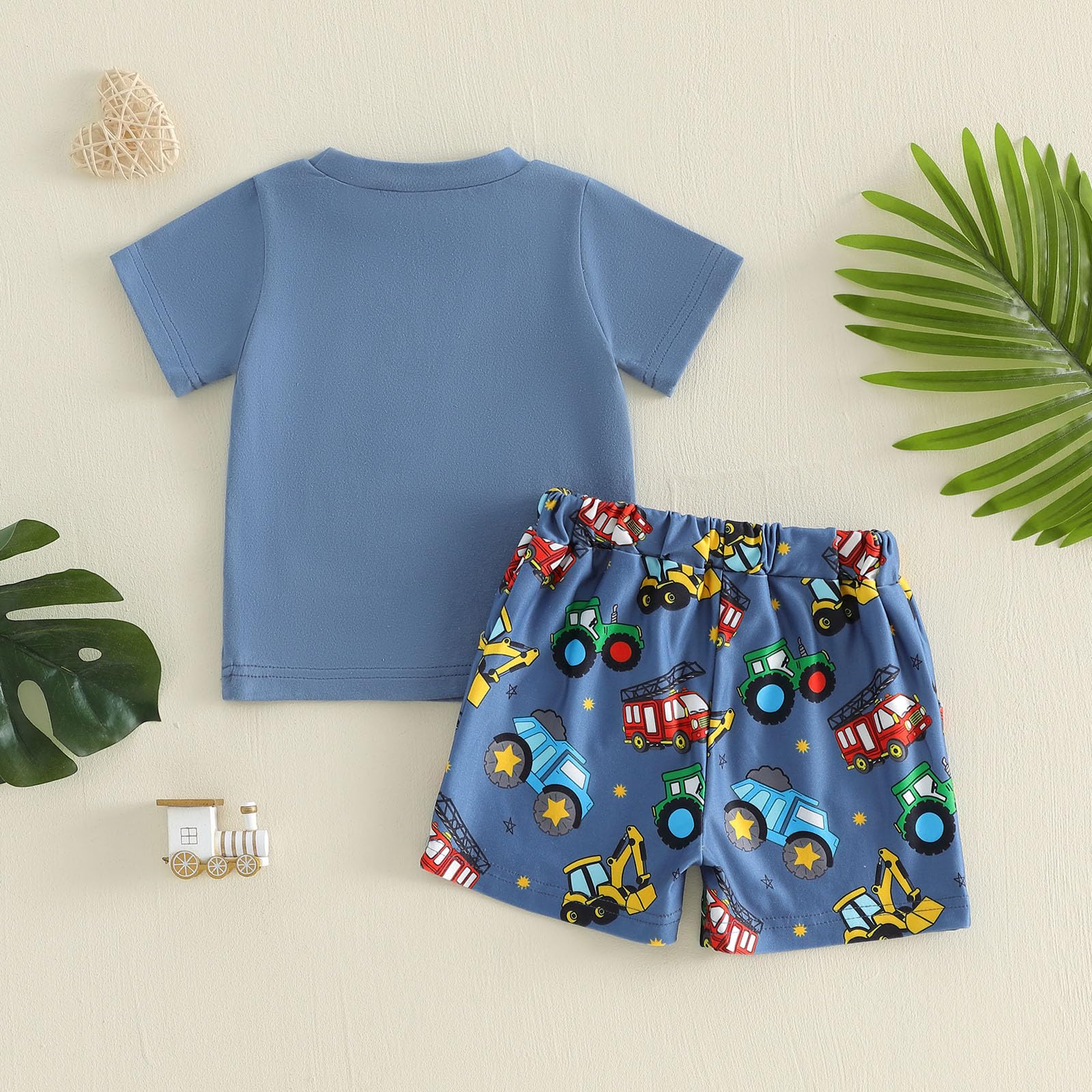 Carolilly Ensemble Vêtement Bébé Garçon Enfant Eté Tracteur 2 Pièces T-Shirt à Manches Courtes + Short Tenues Nouveau-né
