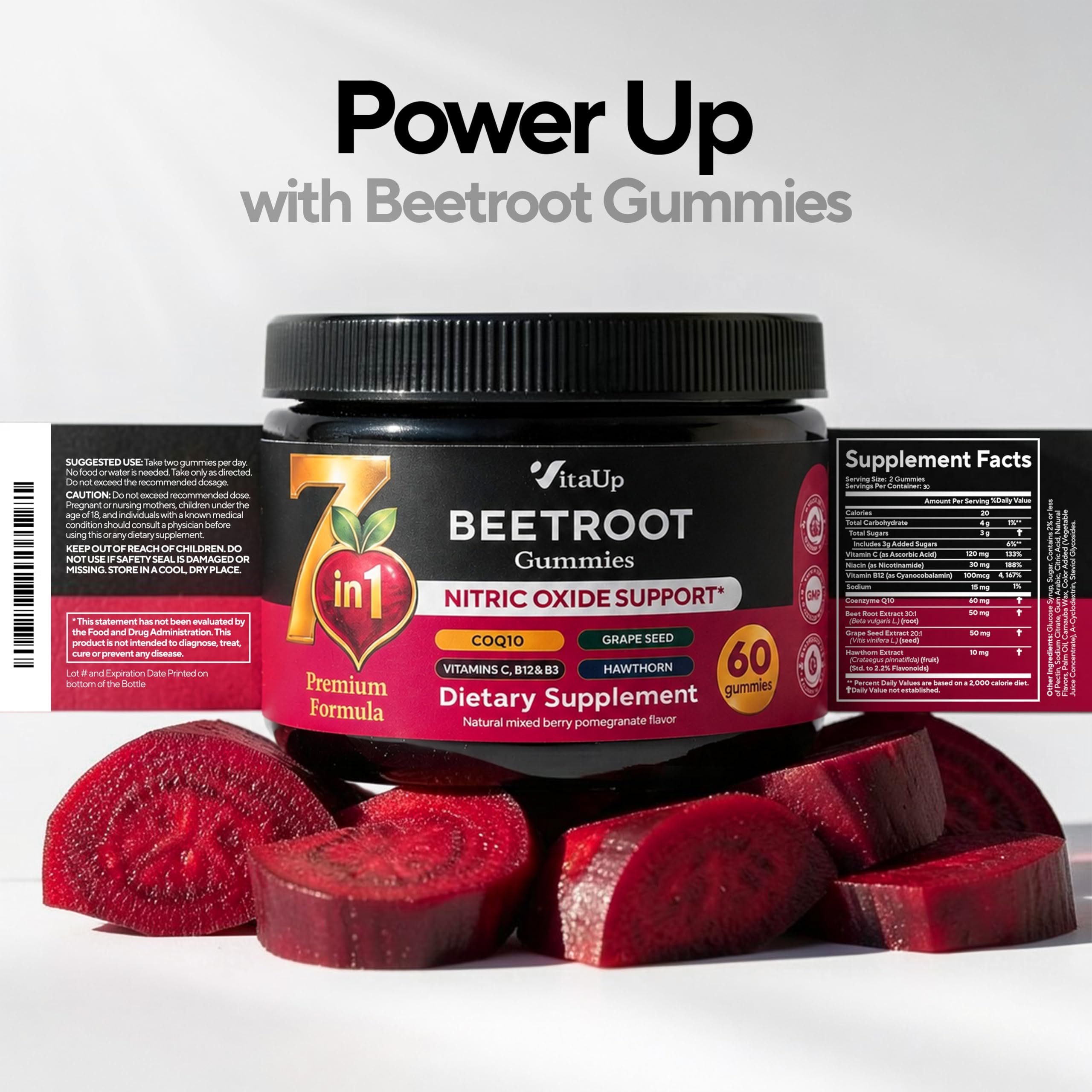 VitaUp Beet Root Gummies – Beetroot Gummies with CoQ10, Grape Seed, Vitamin C, B12 & B3 – Beets Gummies for Circulation Support – Beet Supplement for Energy & Immune Support – 60 Beets Chews — Amazon image 9