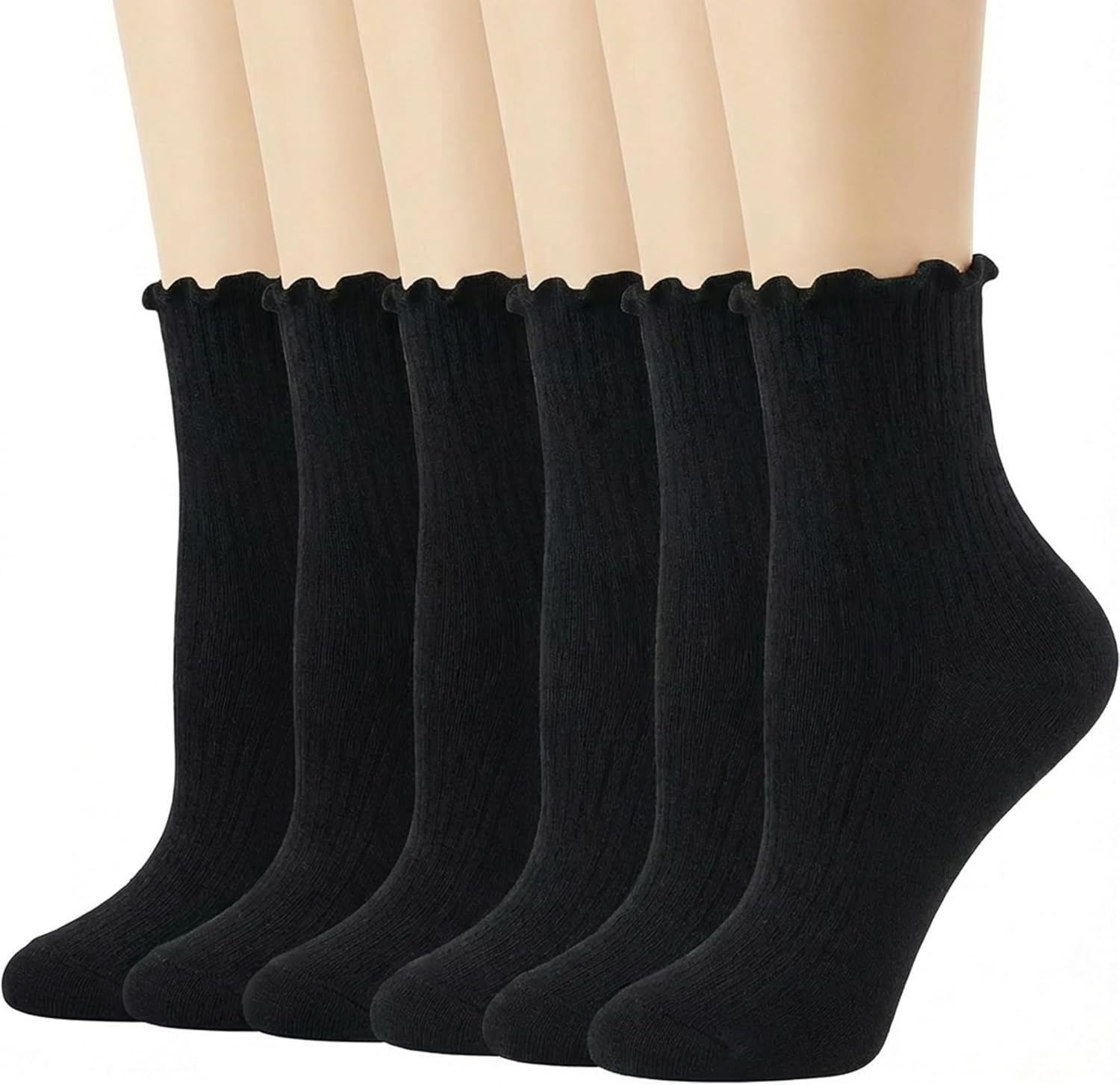DQCUTE Women's Ruffled Ankle Boot Socks - Soft Knit Cotton Lettuce Trim Crew Socks for Teen Women 6 Pairs