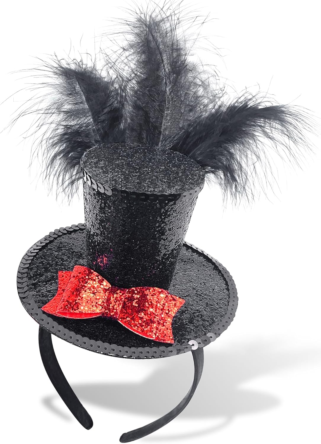 Black Mini Top Hat Headband Fascinator Feather Top Hat for Halloween Carnival Mardi Gras Xmas Holiday Costume