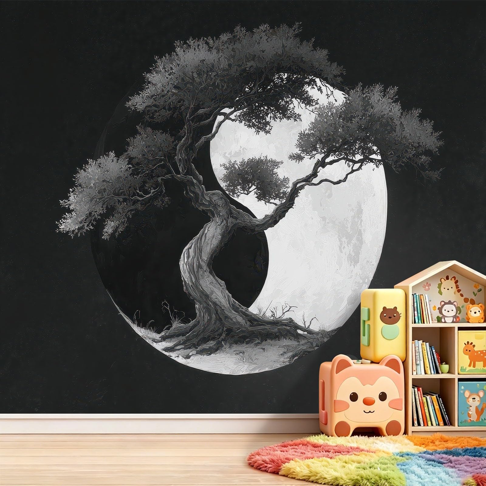 Fototapeta z włókniny Yin Yang drzewo 350 x 256 cm panoramiczna tapeta atramentowa plakat ścienny gobelin do salonu sypialni