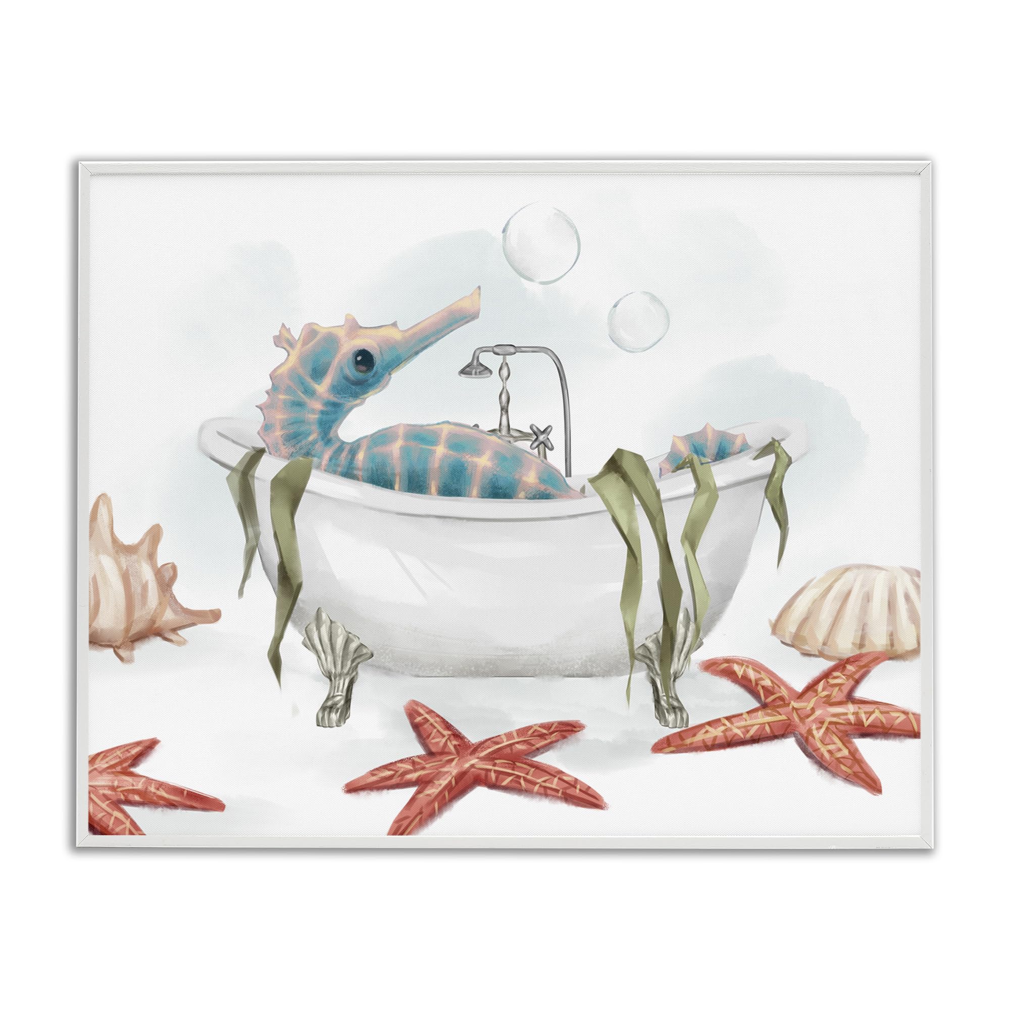 Stupell Industries 'Seahorse Resting Nautical Bath Tub Starfish Bubbles', Framed Giclee Art, White, 20 x 16 Inches, Easy to Hang and Sturdy, Made in USA, by Ziwei Li