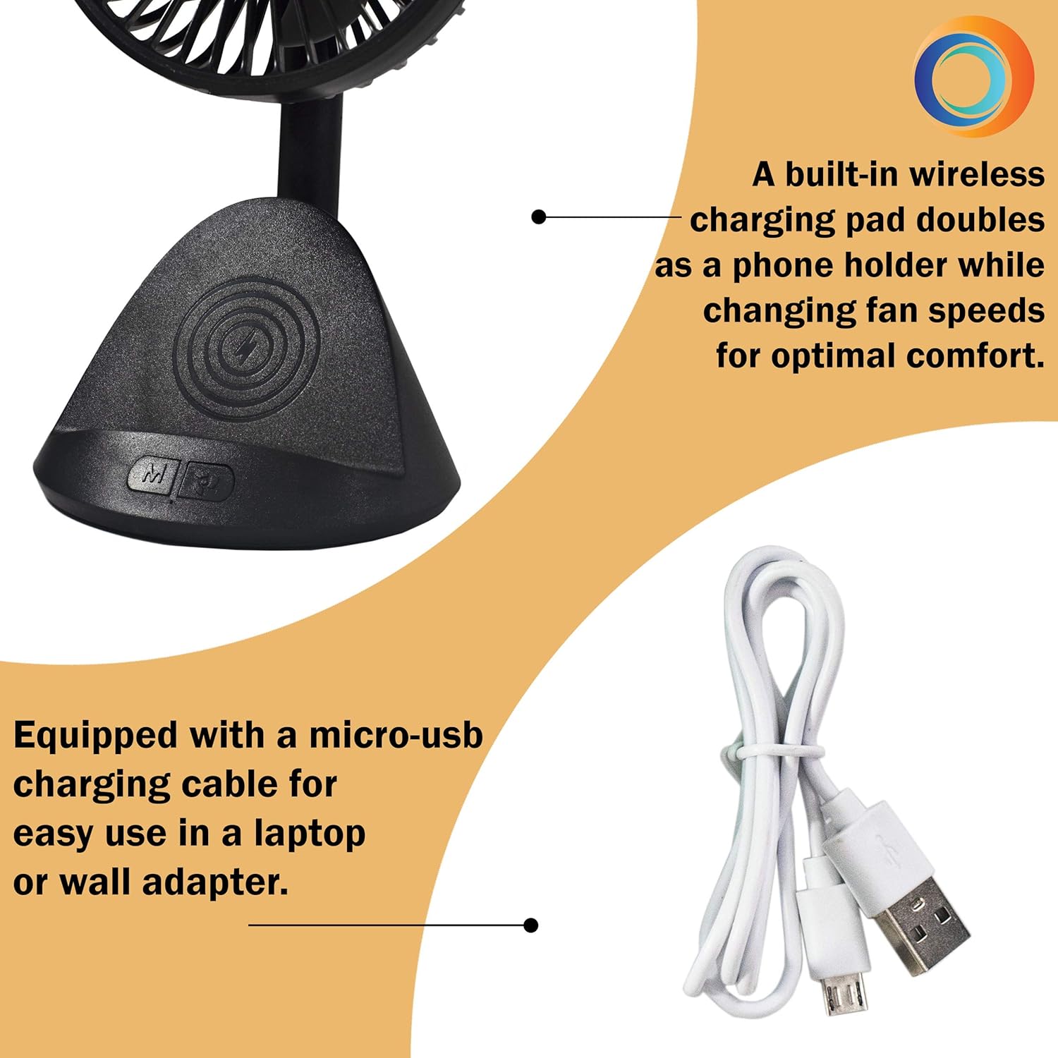 Comfort Zone CZPF401BK 4” Rechargeable Fan with Wireless Charger - USB Chargeable Lithium Battery, Adjustable Tilt - Powerful & Portable, Cooling & Charging, Black : Everything Else