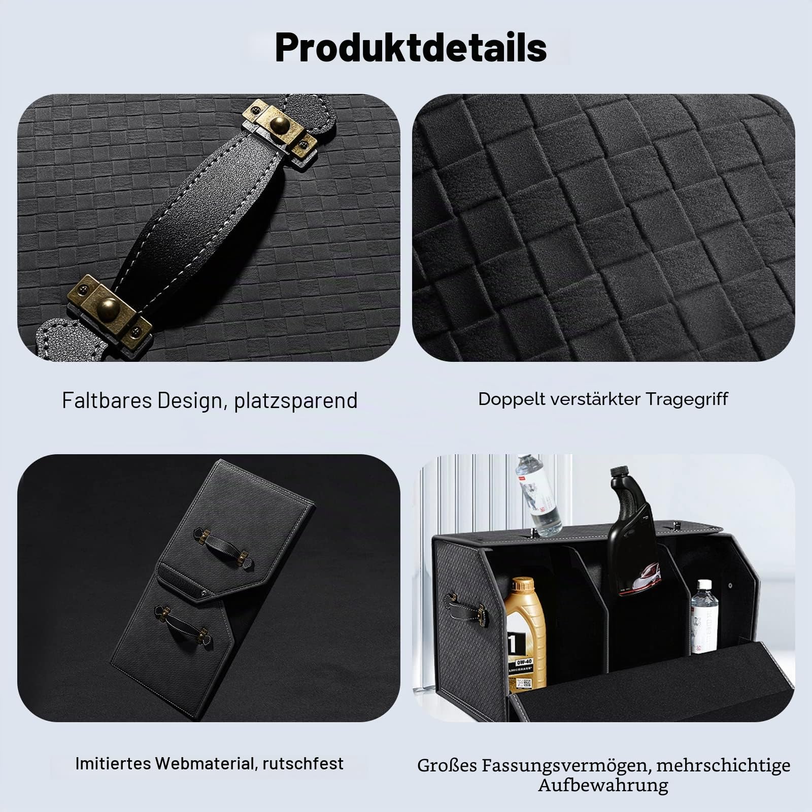 Ergocar Kofferraum Organizer, Faux Gewebtes Wildleder Autotasche Auto Kofferraum Box, Zusammenklappbarer Aufbewahrungsbox mit Griff, Wasserfeste Langlebig, Rutschfester Boden, 180° Öffnung