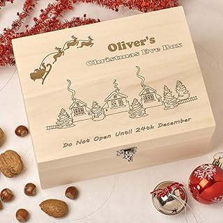 Personalised Christmas Eve Box | Xmas Eve Box | Wooden Christmas Eve Box | Santa Village Design