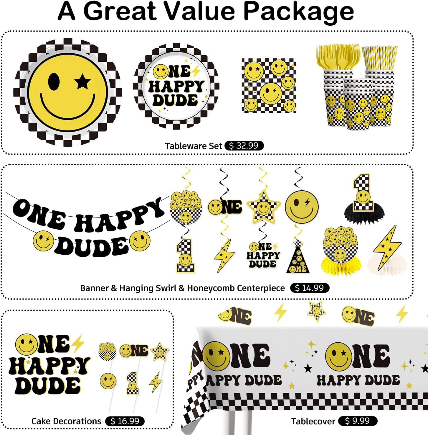 329pcs One Happy Dude Birthday Decorations Include One Happy Dude Plates and Napkins Set, Banner, Hanging, Tablecloth, Cupcake Topper, Balloon, for 1st Birthday Decorations Boy, Serves 50 - Image 3