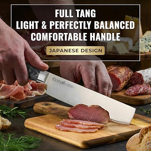 Miniatura 4 de Cutluxe Cuchillo Nakiri  Cuchillo japonés ultra afilado de 7 pulgadas para picar, hoja de acero inoxidable de alto carbono, mango de madera de Pakka