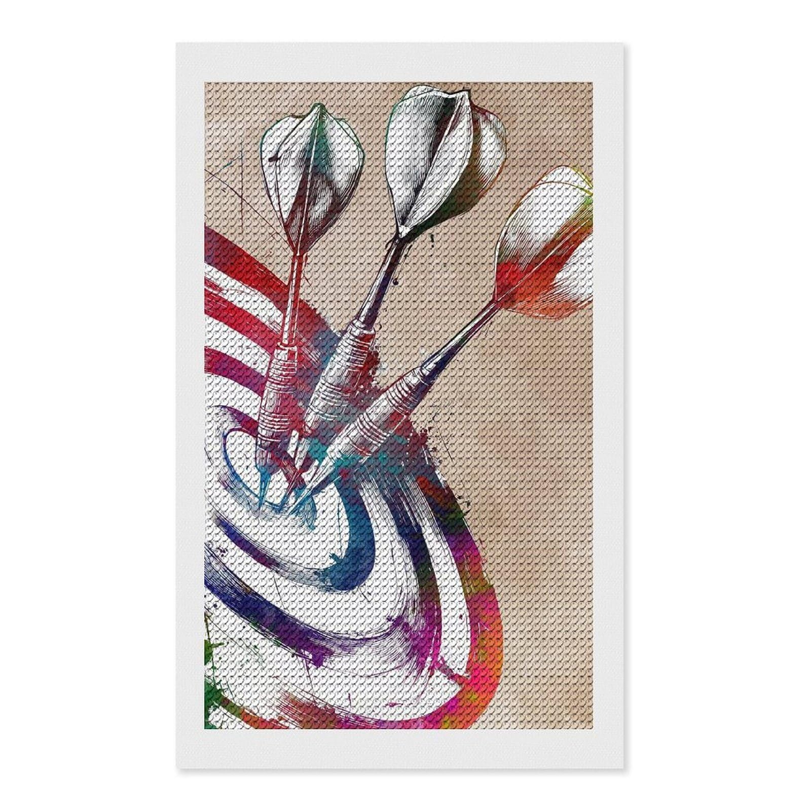 Junmoney Darts Hitting Target, Watercolor Style Diamond Painting Canvas Kit 12"x20", Leisure Activity, Aesthetic Room Decor, with Tool Kit, DIY, Gift