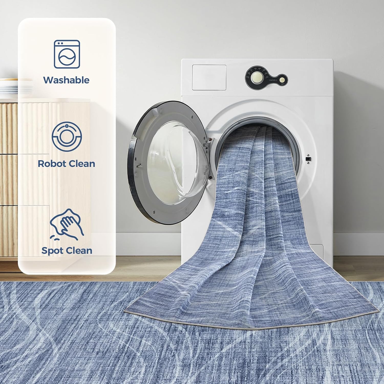 WITSHOCK Washable Rugs 8x10 Modern Area Rugs, Thin Rug for Living Bedroom Dining Room Nursery Kitchen Office, Wave Striped Rugs Indoor Carpet Soft Non Slip Stain Resistant Home Decor, Blue
