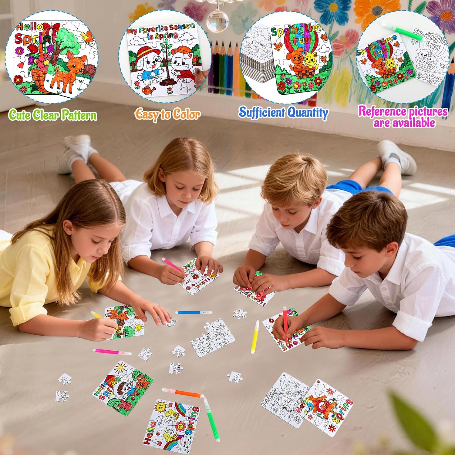 24Pcs Spring Crafts for Kids & Adults Bulk, Spring toddler Art and Craft DIY Puzzle Kits with Flower Butterfly Bee Bunny, Easter Jigsaw for School Classroom Activity April Party Favors & Gift Supplies image 4