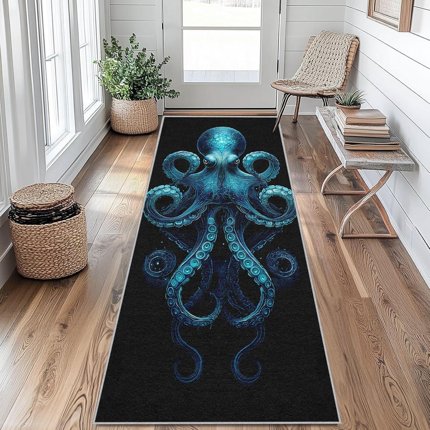 Pirate Ship Runner Rug 2x4 Washable, Octopus Tentacles Hallway Runner Rug Non-Slip, Nautical Adventure Pattern Soft Low Pile Decor Small Carpet for Entryway, Kitchen, Bedroom, Laundry Room iJ&W14
