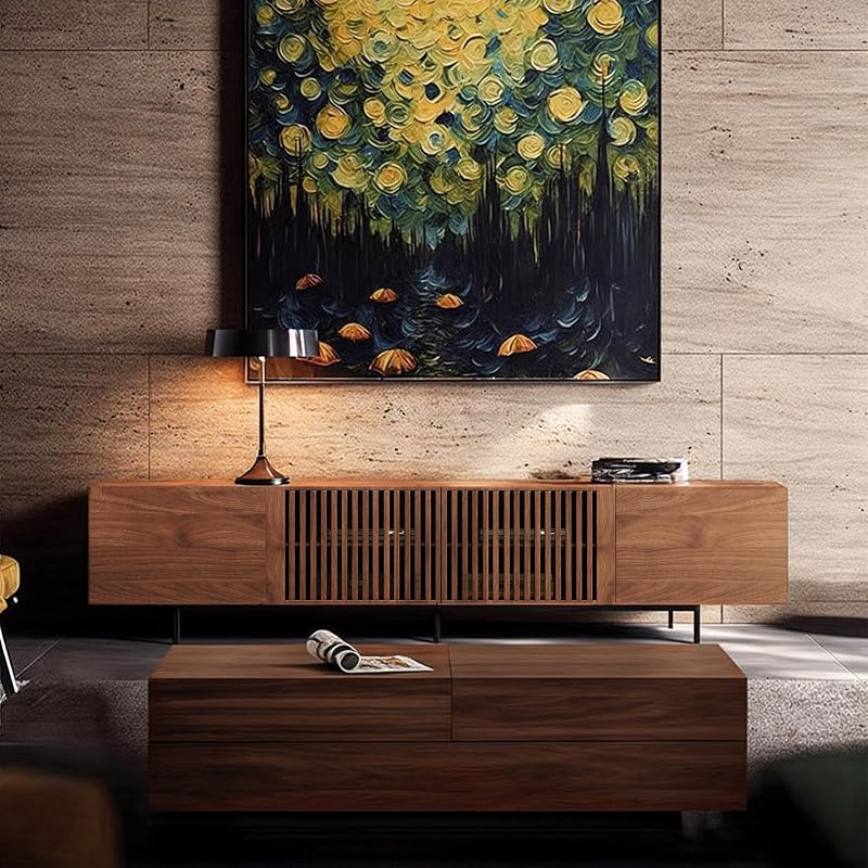 94.48 Inch Mid Century Modern TV Stand for Living Room, Walnut image 3