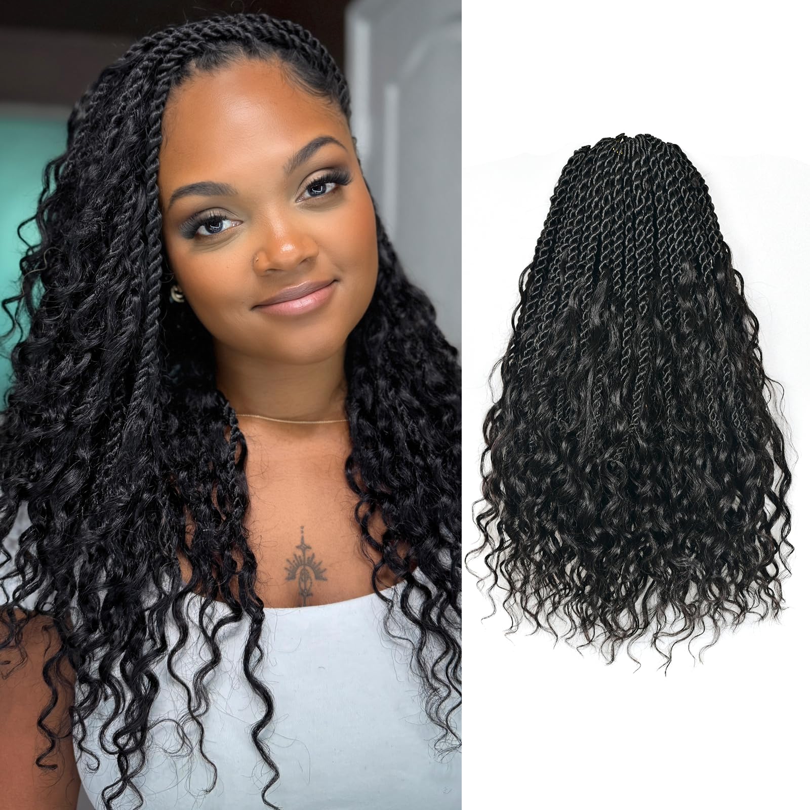 ToyoTress Boho Island Twist Human Hair Curls - 14 Inch 8 Packs Miracle Knots Crochet Hair For Black Women Pre-looped Crochet Braids Natural Black
