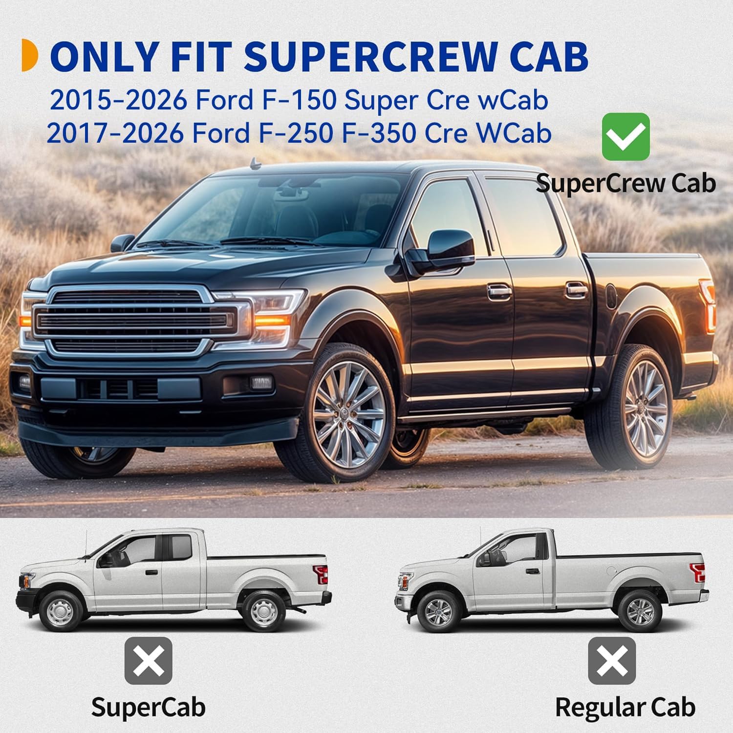 Running Boards Side Steps Compatible with 2015-2026 Ford F-150 SuperCrew Cab Pickup 4-Door & 2017-2026 Ford F-250 F-350 Super Duty Crew Cab,6 in Side Steps Nerf Bars,Black Textured Aluminum