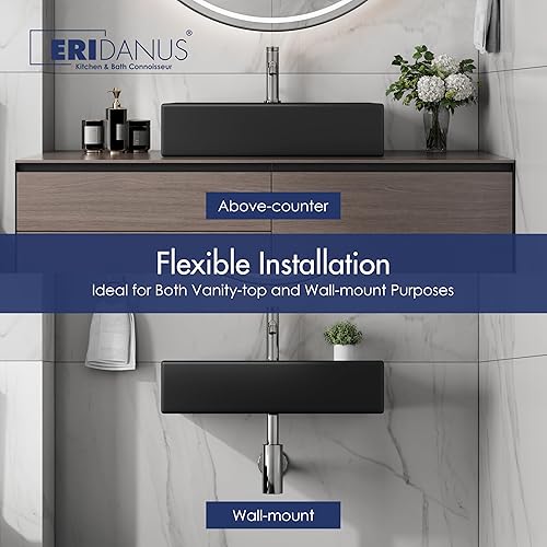 Vista 40 de Eridanus - Lavabo rectangular de 20 x 16 pulgadas, montado en la pared, sobre encimera, lavabo flotante moderno para baño, porcelana de vidrio